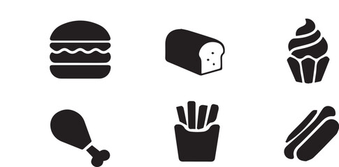 Fast Food Silhouette Icons Set – Solid Filled Meal and Snack Symbols Collection
