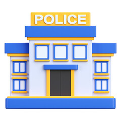 Police Station Building Illustration with Blue Accents on Transparent Background