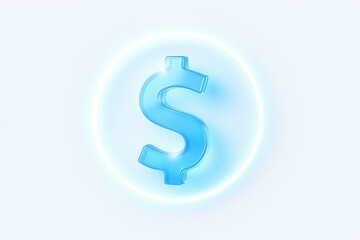 Obraz premium Glowing blue dollar sign symbol with soft light effect on a light blue background