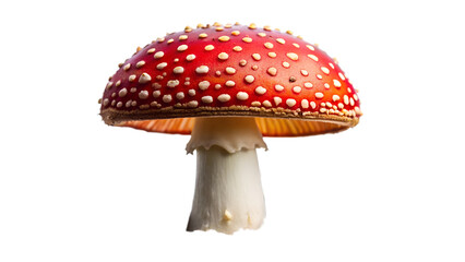 Amanita muscaria, commonly known as the fly agaric or fly amanita, is a basidiomycete of the genus amanita isolated on transparent background