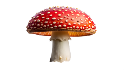Amanita muscaria, commonly known as the fly agaric or fly amanita, is a basidiomycete of the genus amanita isolated on transparent background