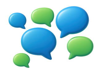 Blue and green 3D chat bubbles for online communication.