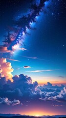 Night sky, clouds, sunrise