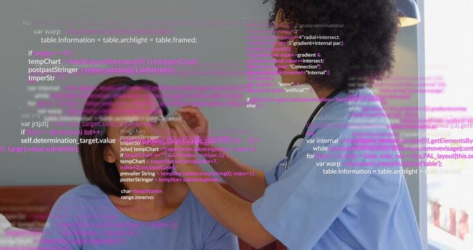 Medical nurse unscrewing bottle placing pill on tongue tipping cup to swallow under code overlay