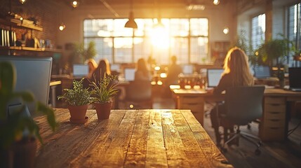 Sunny office featuring diverse people at desks