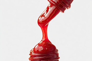 Red sauce dripping from a bottle