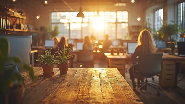 Sunny office featuring diverse people at desks