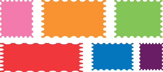 Colorful blank postage stamp collection set isolated on white background