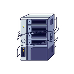 Outlined Server Rack with Cooling Fins and Ports.