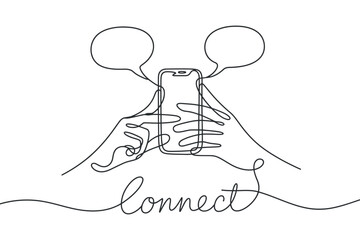 Continuous Line Drawing of Smartphone with Connected Hands