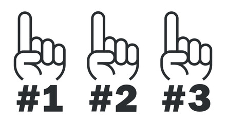 First Second Third Fan Hand Sign Set Vector Art Victory Achievement Design