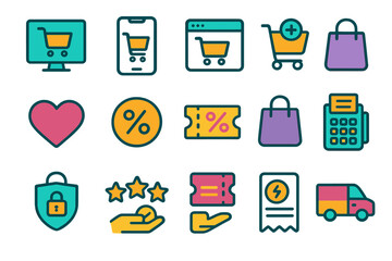 Modern E-Commerce Icons. E-Commerce Cart Icons icons in modern flat : digital cart, mobile app cart, web browser checkout, add to cart button,