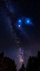Night sky, Milky Way, stars, trees
