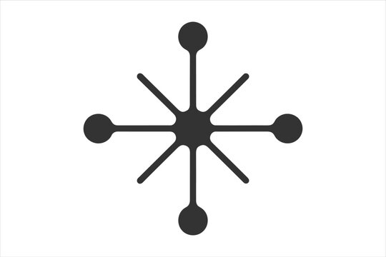 Vector art of a symmetrical starburst pattern with a central circle and radiating lines ending in circles, representing connection, energy, and expansion