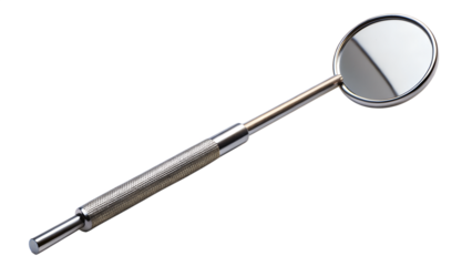 Dental mirror isolated on transparent background, a tool used by dentists to view areas of the mouth that are difficult to see directly, oral hygiene