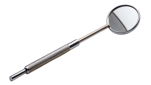 Dental mirror isolated on transparent background, a tool used by dentists to view areas of the mouth that are difficult to see directly, oral hygiene