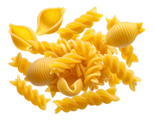 Flying Rotini Pasta and Shells, Isolated on Transparent Background (2)