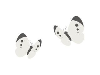 シンプルなモンシロチョウが2匹飛んでいるイラスト