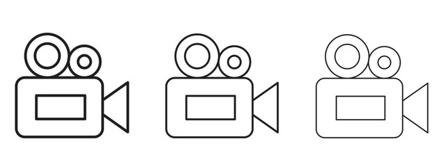 Video camera icons in thin line symbols with editable strokes