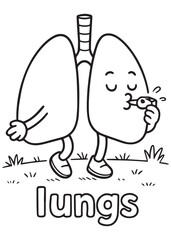 coloring book lungs coughing outdoor, anatomy health awareness for kids