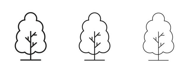 Tree free icons in thin line symbols with editable strokes
