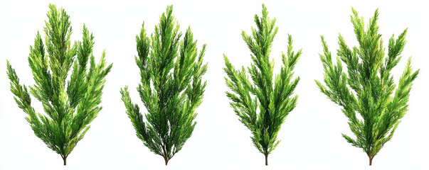 Four realistic green pine branches with detailed textures and vibrant colors