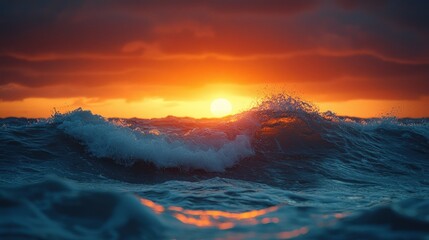 Sunset over rough sea
