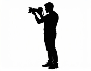 Photographer Silhouette Capturing Photo, Isolated on White Background