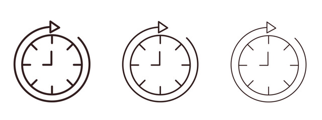 Time forward icons in thin line symbols with editable strokes
