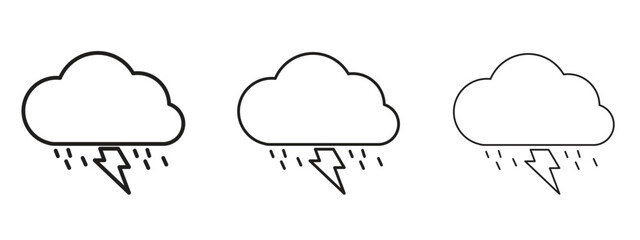 Thunderstorm icons in thin line symbols with editable strokes