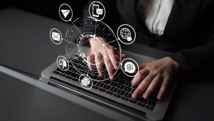 Email icons show digital communication, email service, and inbox management. Email supports online...