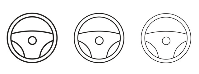 Steering wheel icons in thin line symbols with editable strokes