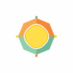 Colorful Geometric Shape with Yellow Circle Center and Orange and Green Segments.
