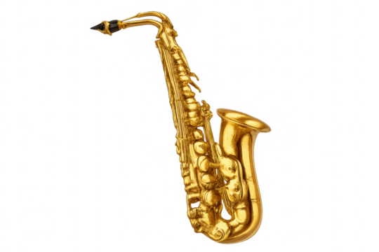 Golden alto saxophone brass wind instrument transparent background