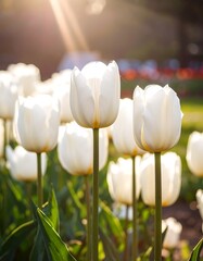 White tulips in sunlight