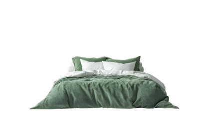 Green Bedding Duvet and Pillows in Modern Bedroom Interior for Relaxation