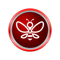Red button bee icon isolated on transparent background 