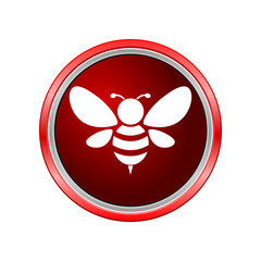 Red button bee icon isolated on transparent background 