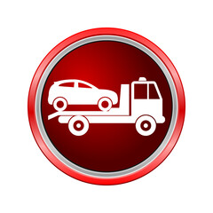 Red button car service icon isolated on transparent background