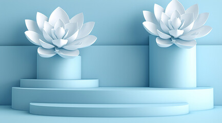 white pedestal on blue background