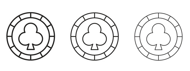 Poker chip icons in thin line symbols with editable strokes