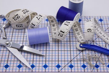 Quilt making supplies in blue