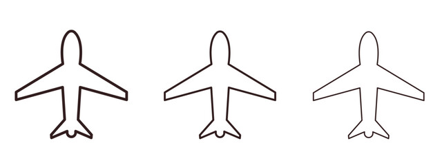 Plane icons in thin line symbols with editable strokes