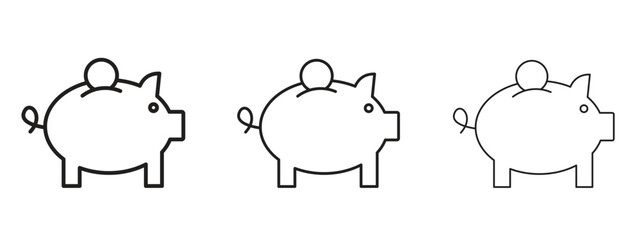 Piggy bank icons in thin line symbols with editable strokes