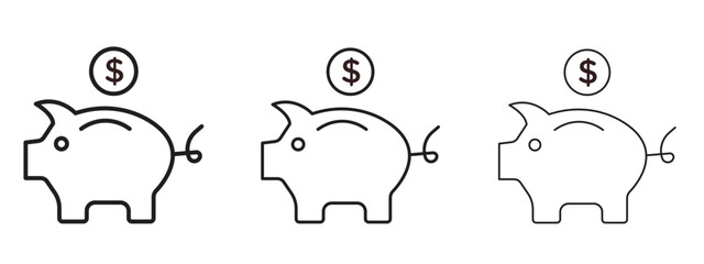 Piggy bank icons in thin line symbols with editable strokes