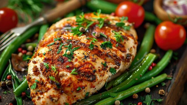 Green Beans Tomatoes Plate Close Up