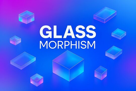 Abstract glass morphism background with floating cubes and gradient colors