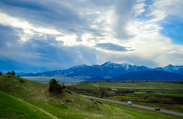 Nature Montana. Mountain landscape, rocks against the backdrop of a cloudy sky in Montana