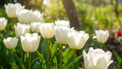 White tulips in sunny garden