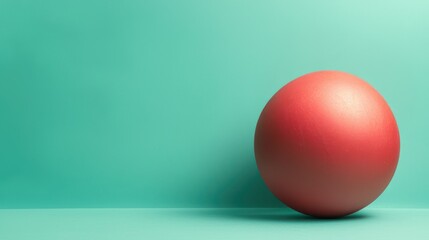 A smooth red ball rests against a turquoise backdrop, creating a vibrant and minimalist visual contrast.